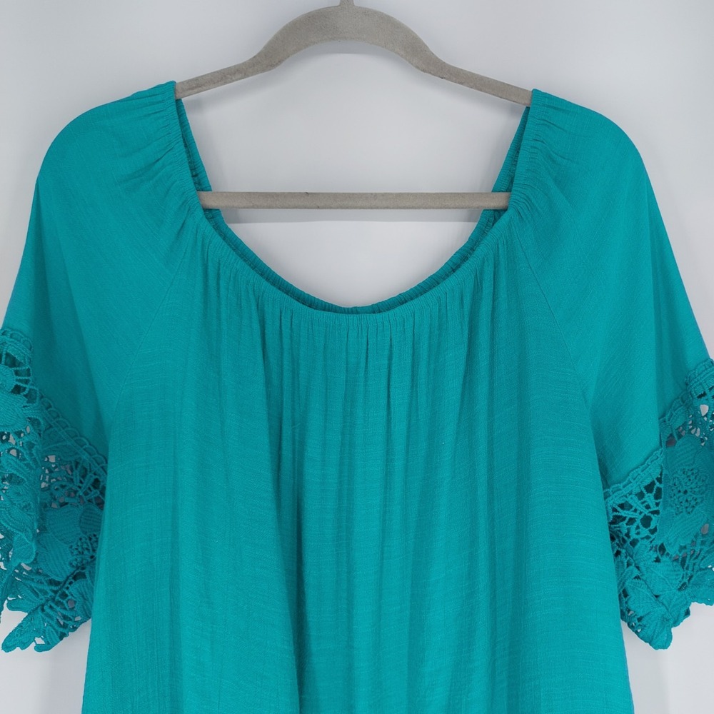 Cato Round Stretch Neck Teal Lace Blouse 3/4 Sleeves Womens Size XL Top‎ - Picture 2 of 6